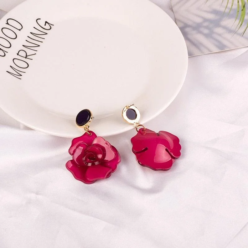 Clear Resin Rose Drop Earrings - 7 Colors - Glova