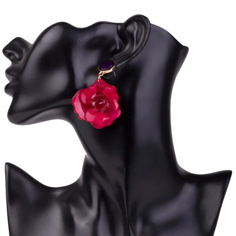 Clear Resin Rose Drop Earrings - 7 Colors - Glova