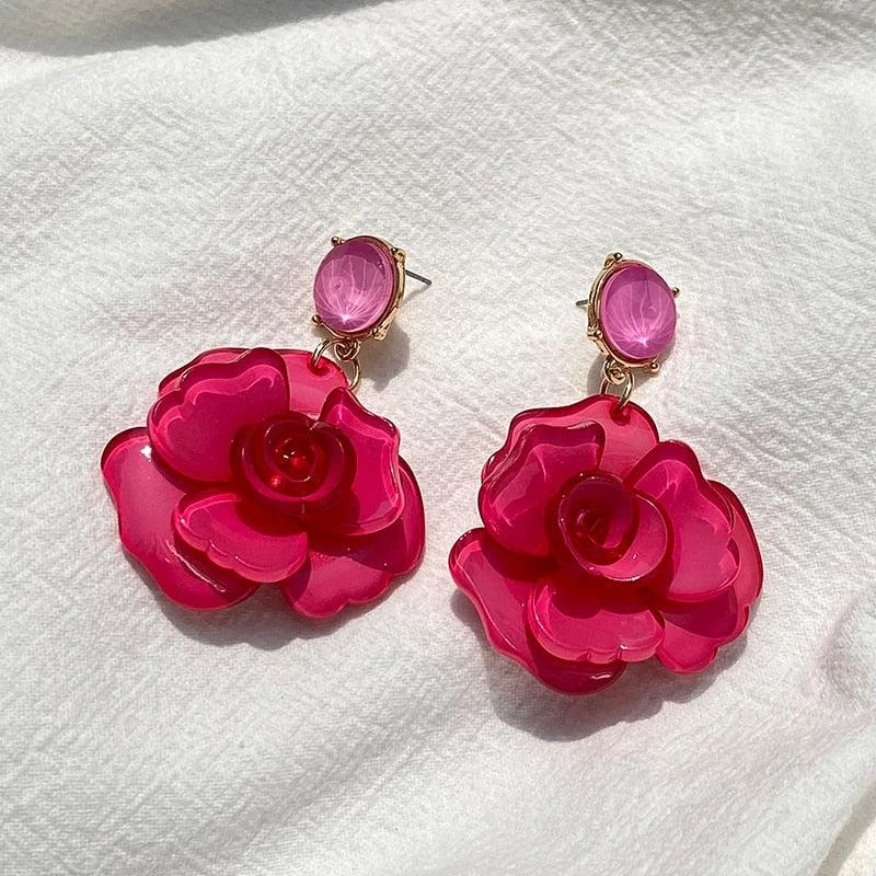 Clear Resin Rose Drop Earrings - 7 Colors - Glova