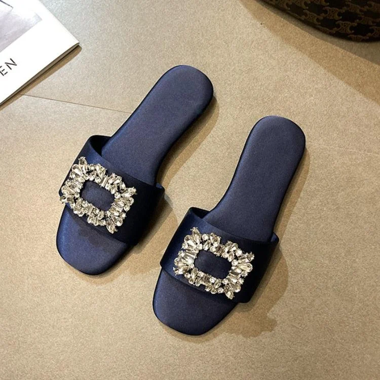 Cleo Rhinestone Embellishment Satin Slippers - 6 Colors - Glova