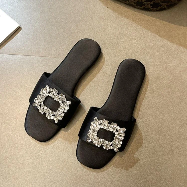 Cleo Rhinestone Embellishment Satin Slippers - 6 Colors - Glova