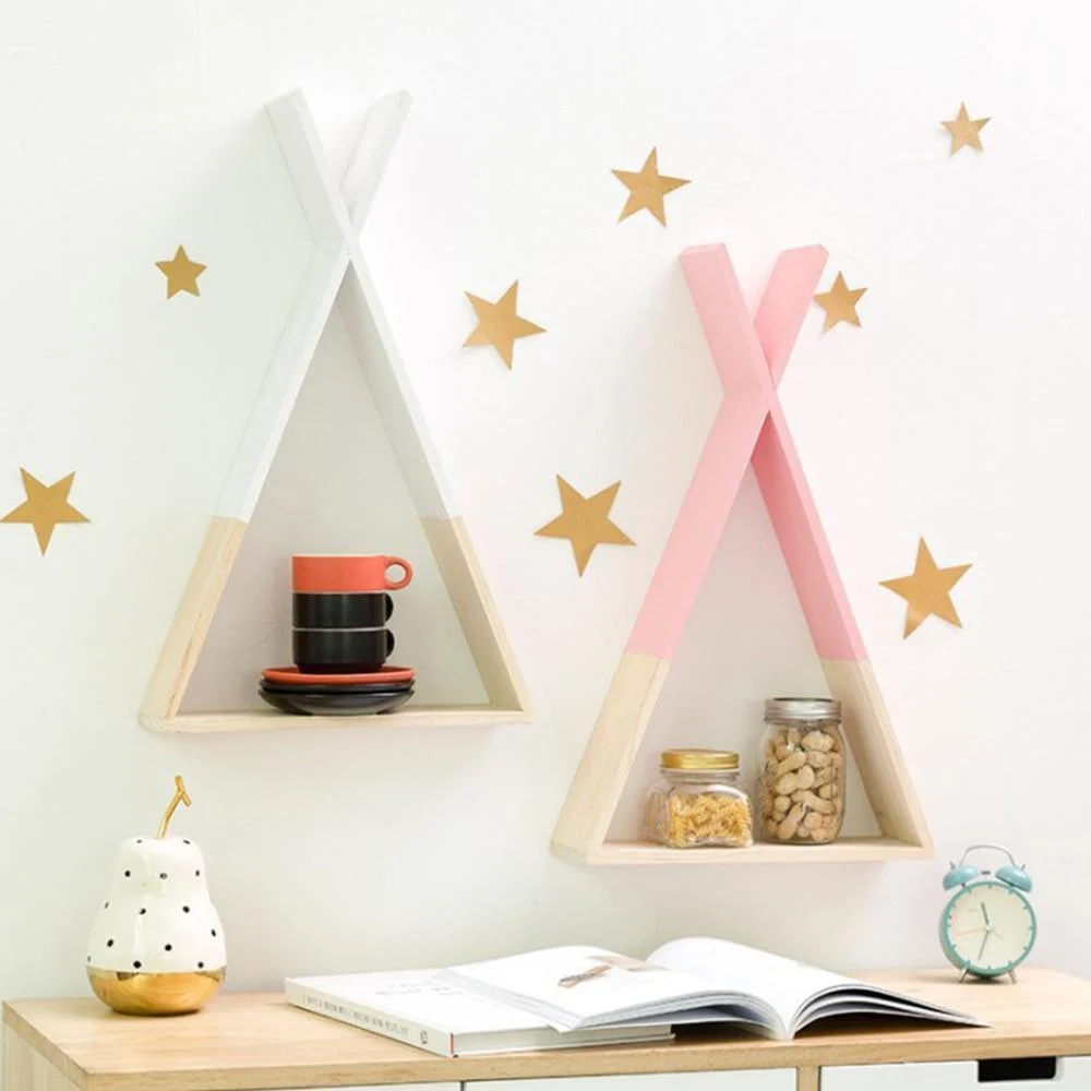 Color Dipped Wooden Triangle Wall Shelf - Glova