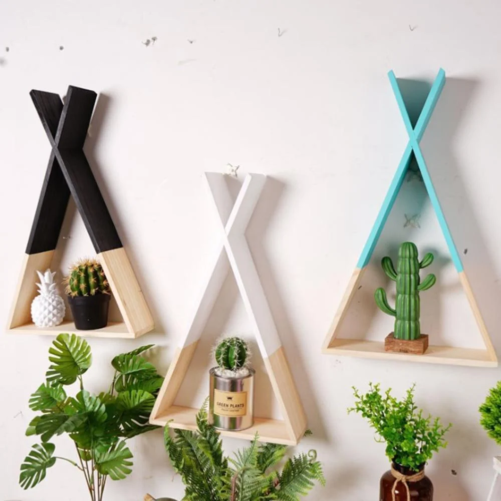 Color Dipped Wooden Triangle Wall Shelf - Glova