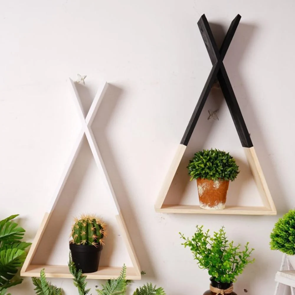 Color Dipped Wooden Triangle Wall Shelf - Glova