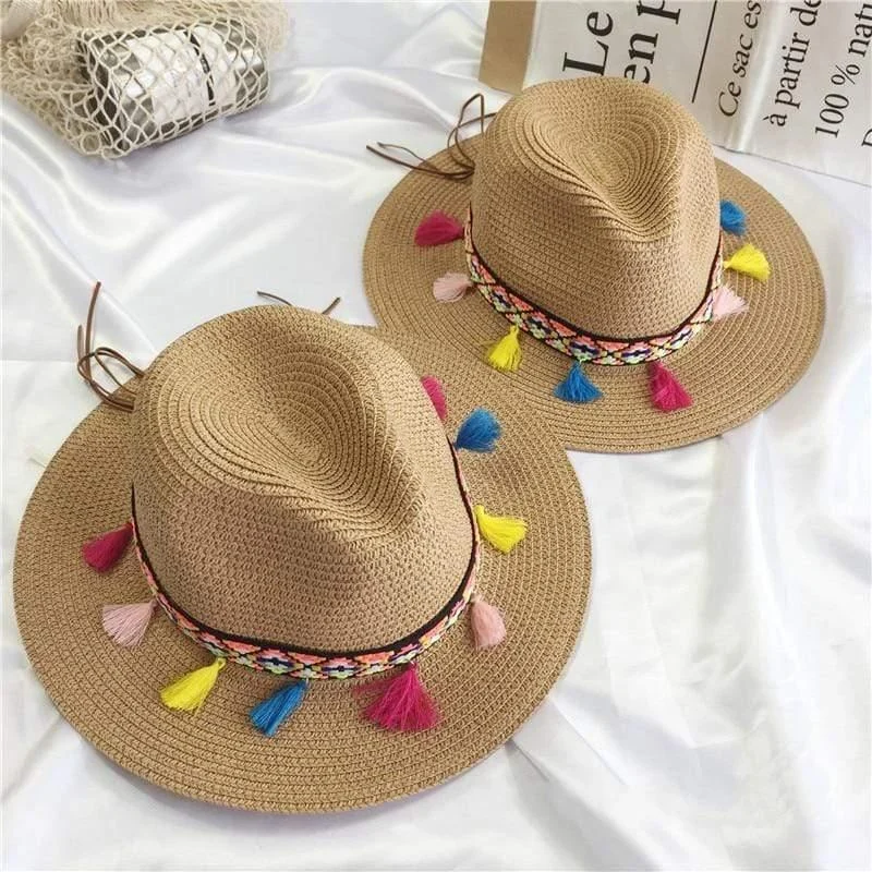 Colored Tassels Straw Hat - Glova