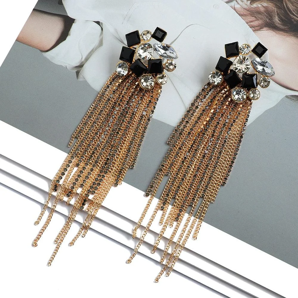 Colorful Rhinestone Tassel Cocktail Earrings - 5 Colors - Glova