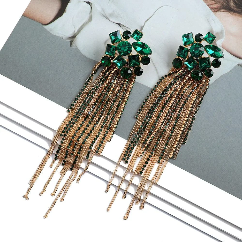 Colorful Rhinestone Tassel Cocktail Earrings - 5 Colors - Glova