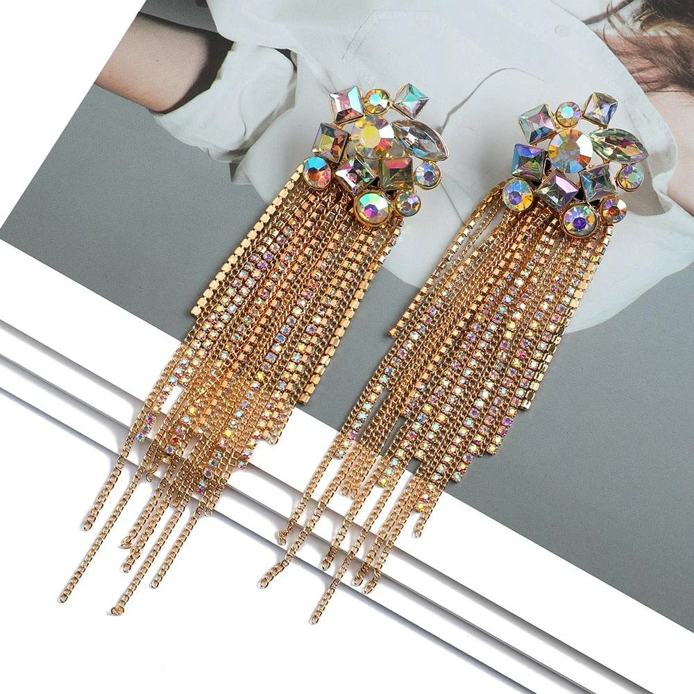 Colorful Rhinestone Tassel Cocktail Earrings - 5 Colors - Glova