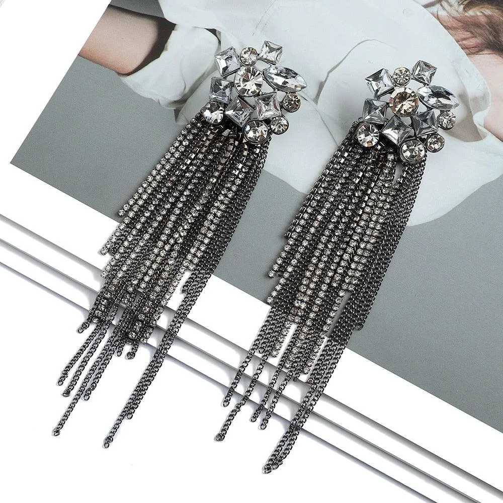 Colorful Rhinestone Tassel Cocktail Earrings - 5 Colors - Glova