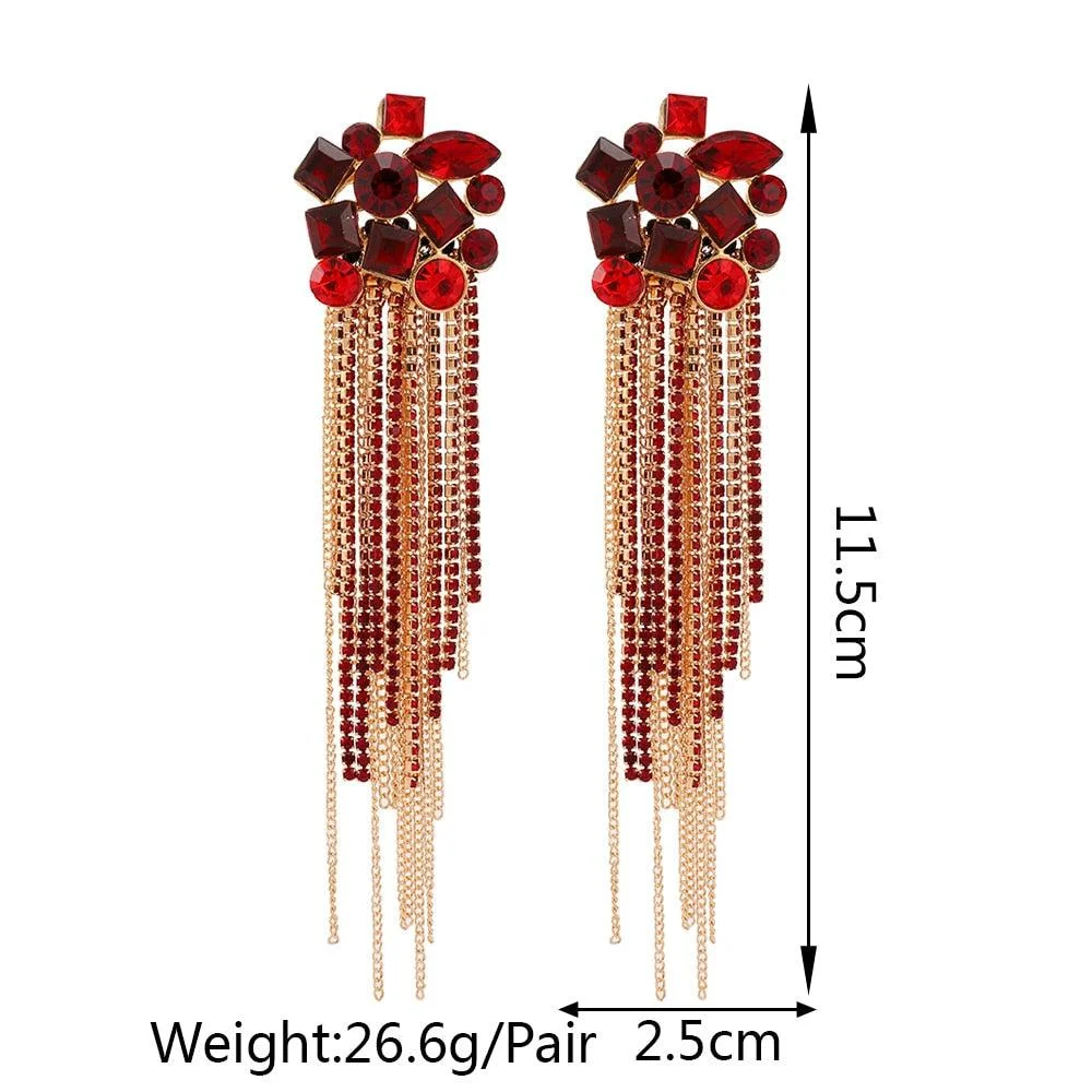 Colorful Rhinestone Tassel Cocktail Earrings - 5 Colors - Glova