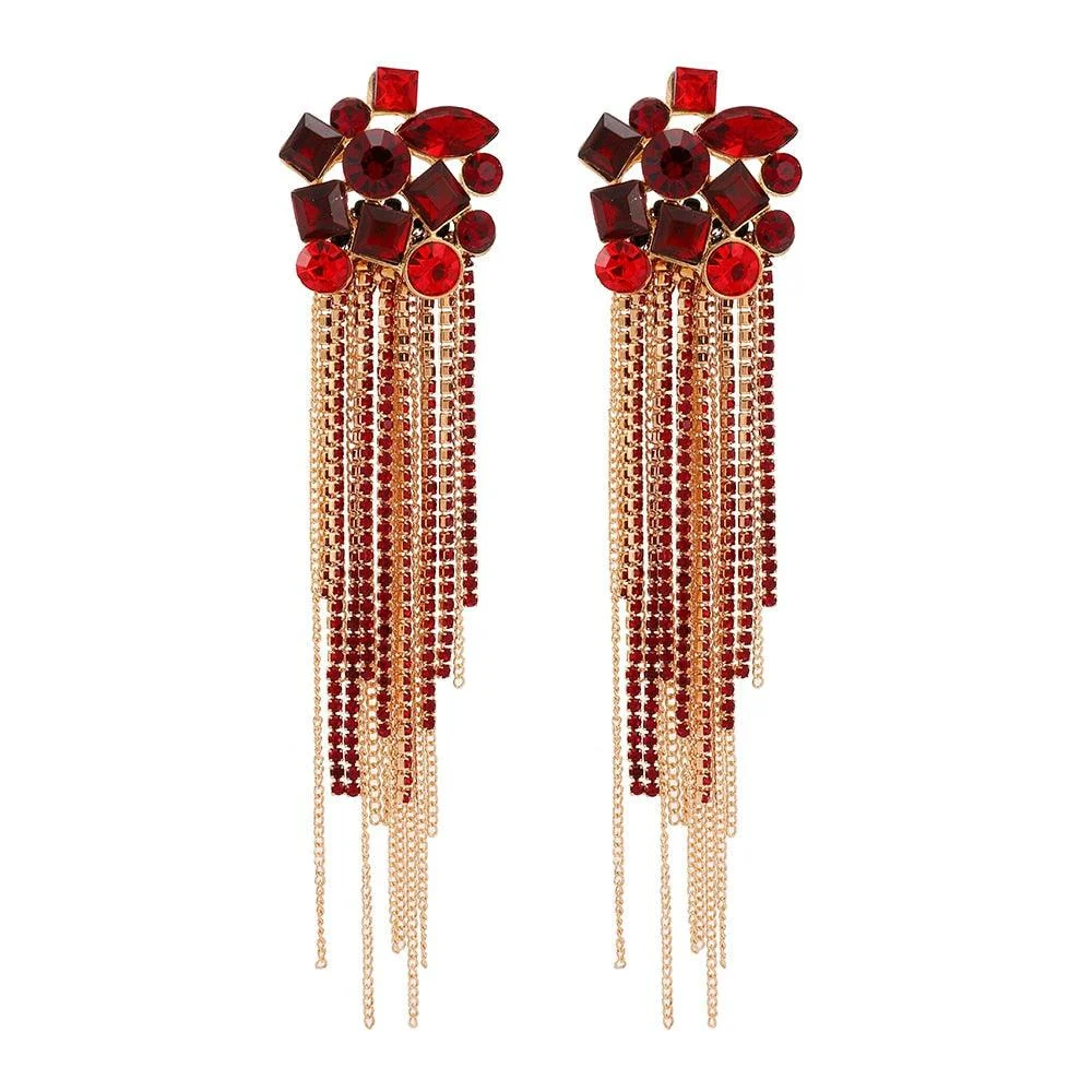 Colorful Rhinestone Tassel Cocktail Earrings - 5 Colors - Glova