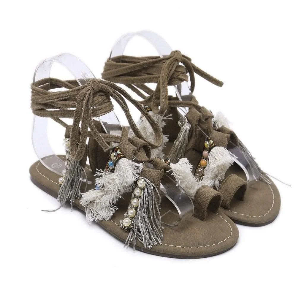 Concetta Lace Up Flat Sandals - Glova