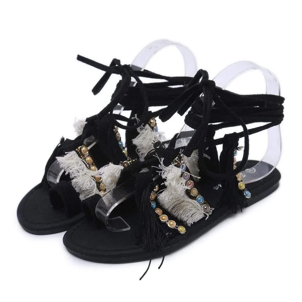 Concetta Lace Up Flat Sandals - Glova