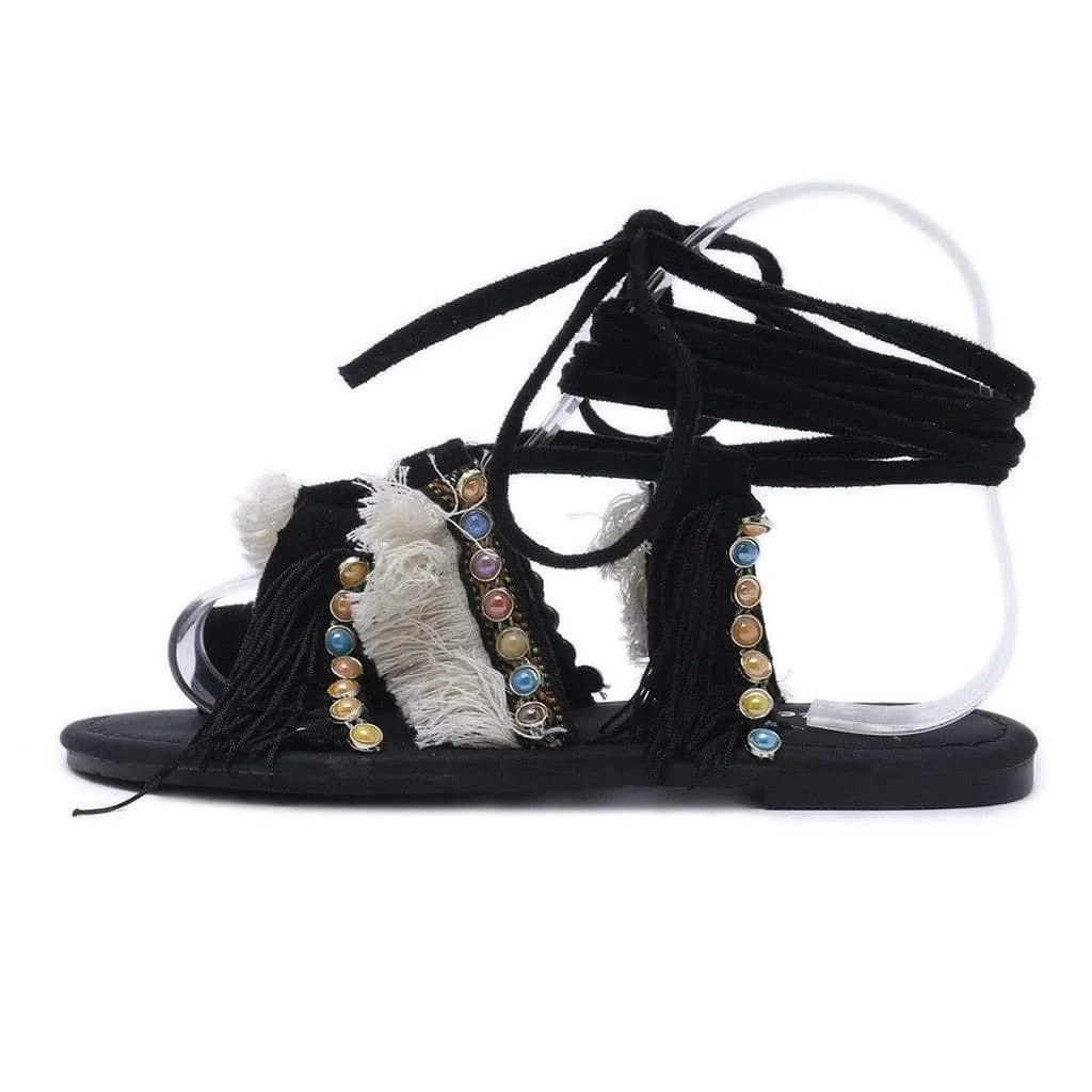 Concetta Lace Up Flat Sandals - Glova