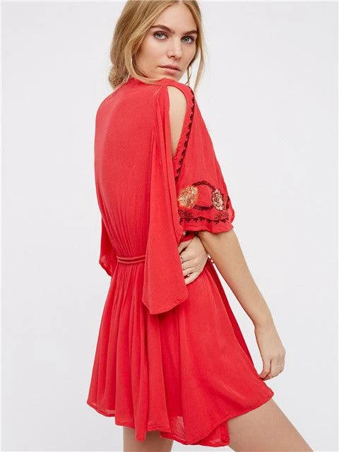 Coral Embroidered Mini Dress - Glova