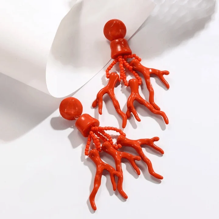 Coral Resin Drop Earrings - Glova