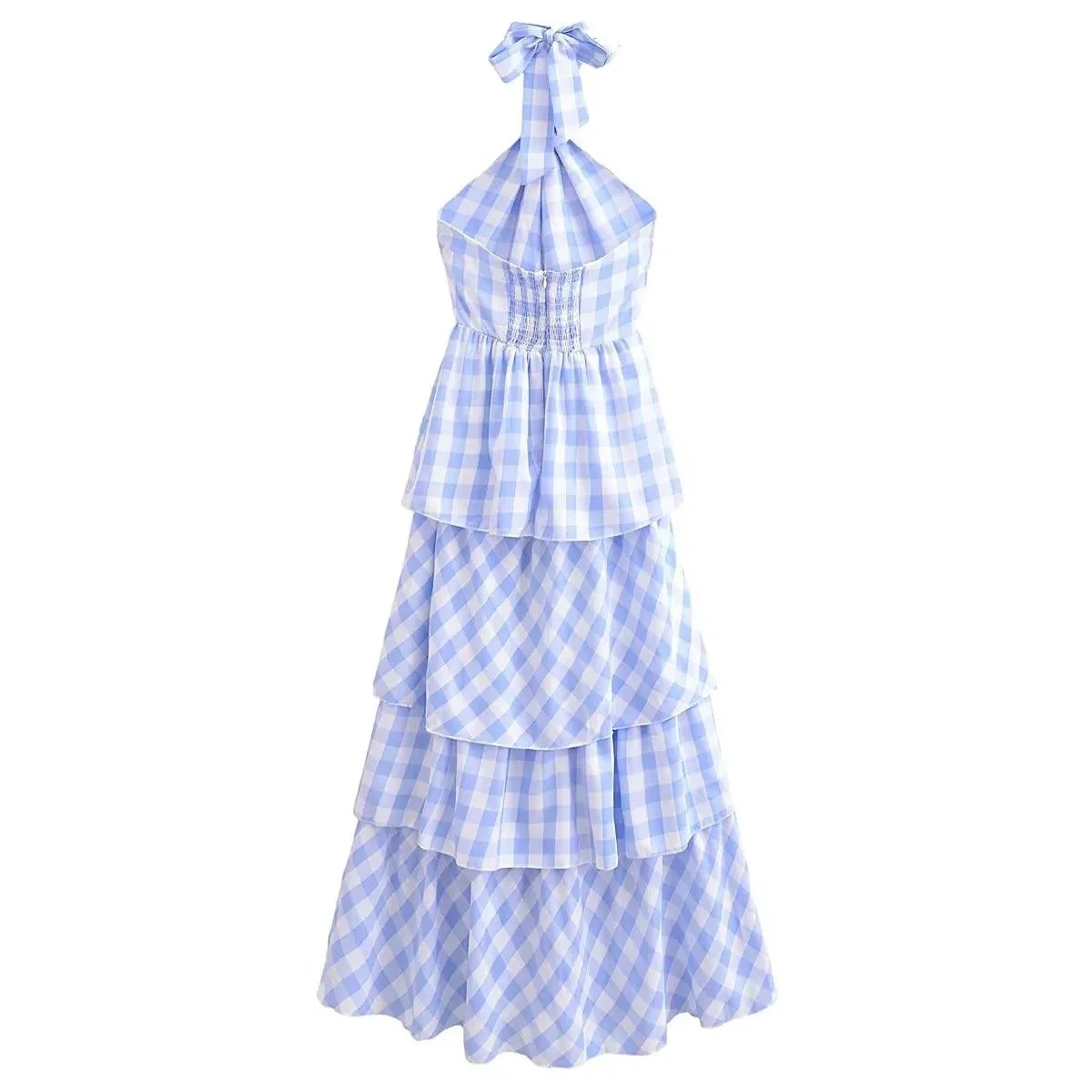 Cordelia Tiered Gingham Halter Maxi Dress - Glova