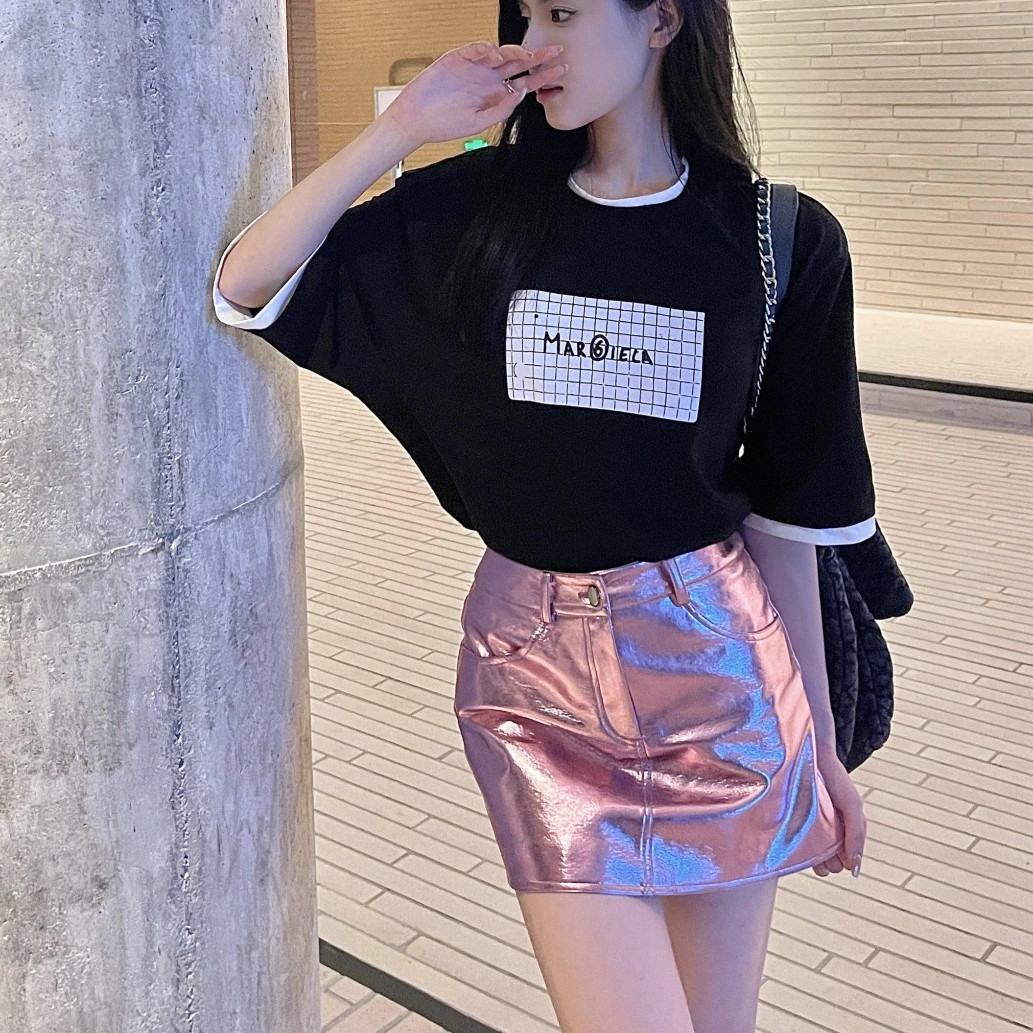 Corine Metallic Mini Skirts - Silver or Pink - Glova