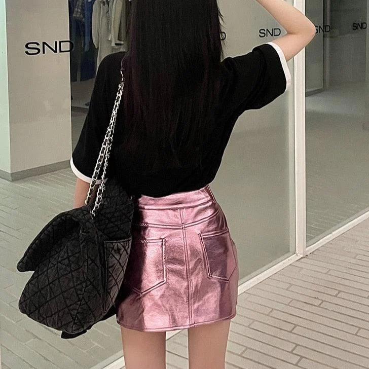 Corine Metallic Mini Skirts - Silver or Pink - Glova