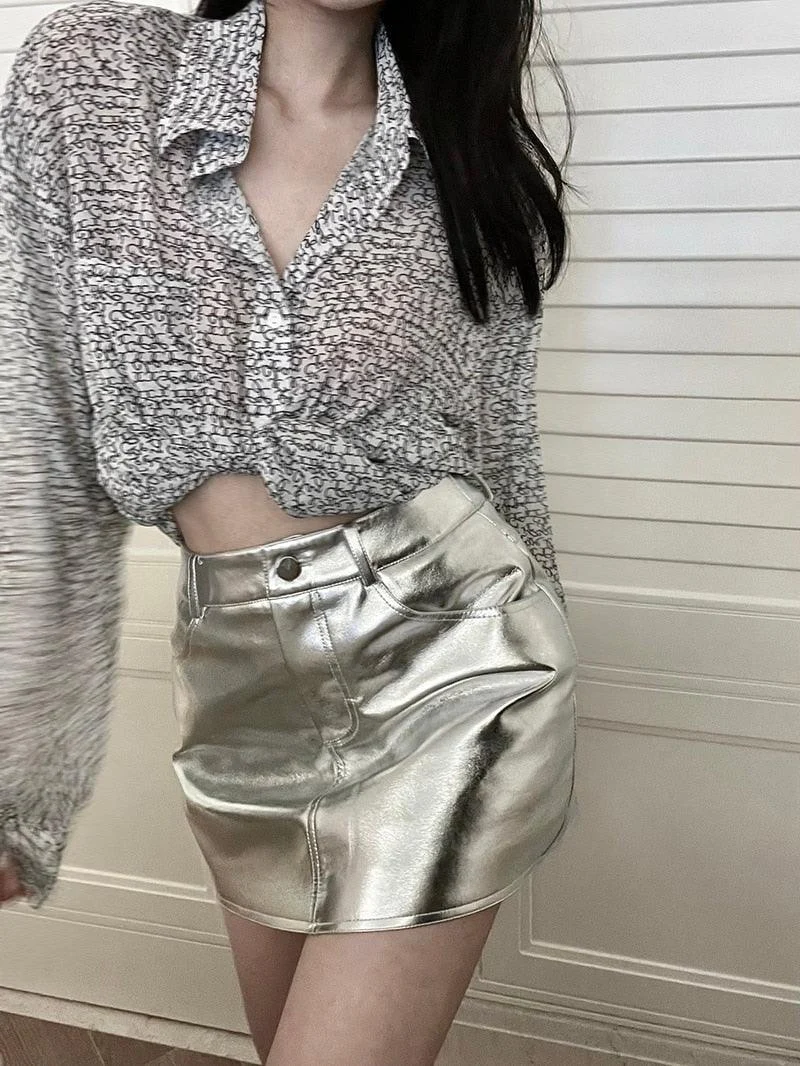 Corine Metallic Mini Skirts - Silver or Pink - Glova