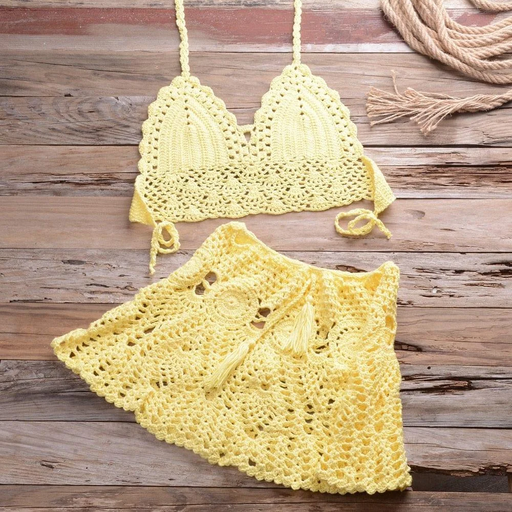 Corinna Crochet Bikini Skirt Set - Glova