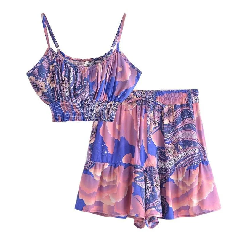 Cosmic Cloud Boho Two Piece Set in Blue - Glova