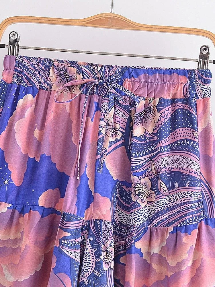 Cosmic Clouds Boho Shorts in Blue - Glova