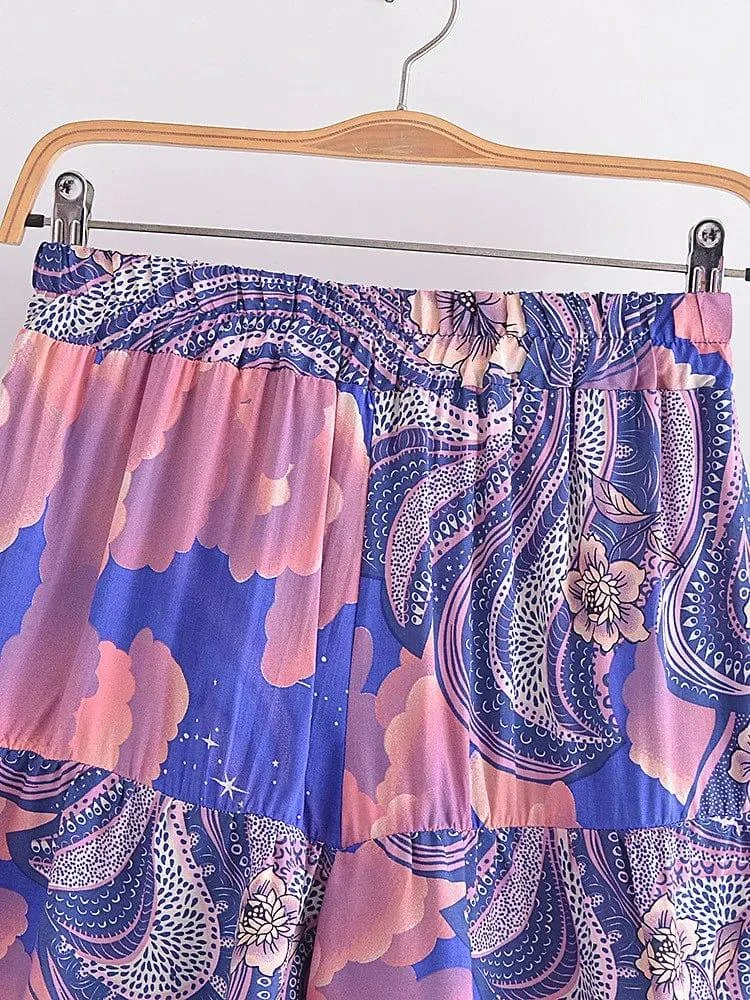 Cosmic Clouds Boho Shorts in Blue - Glova