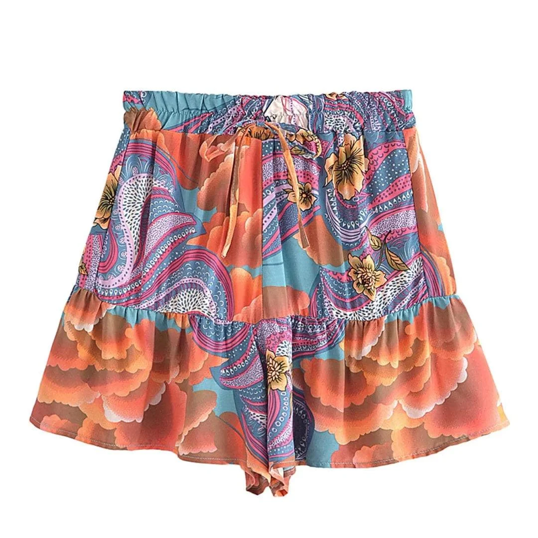 Cosmic Clouds Boho Shorts in Green - Glova