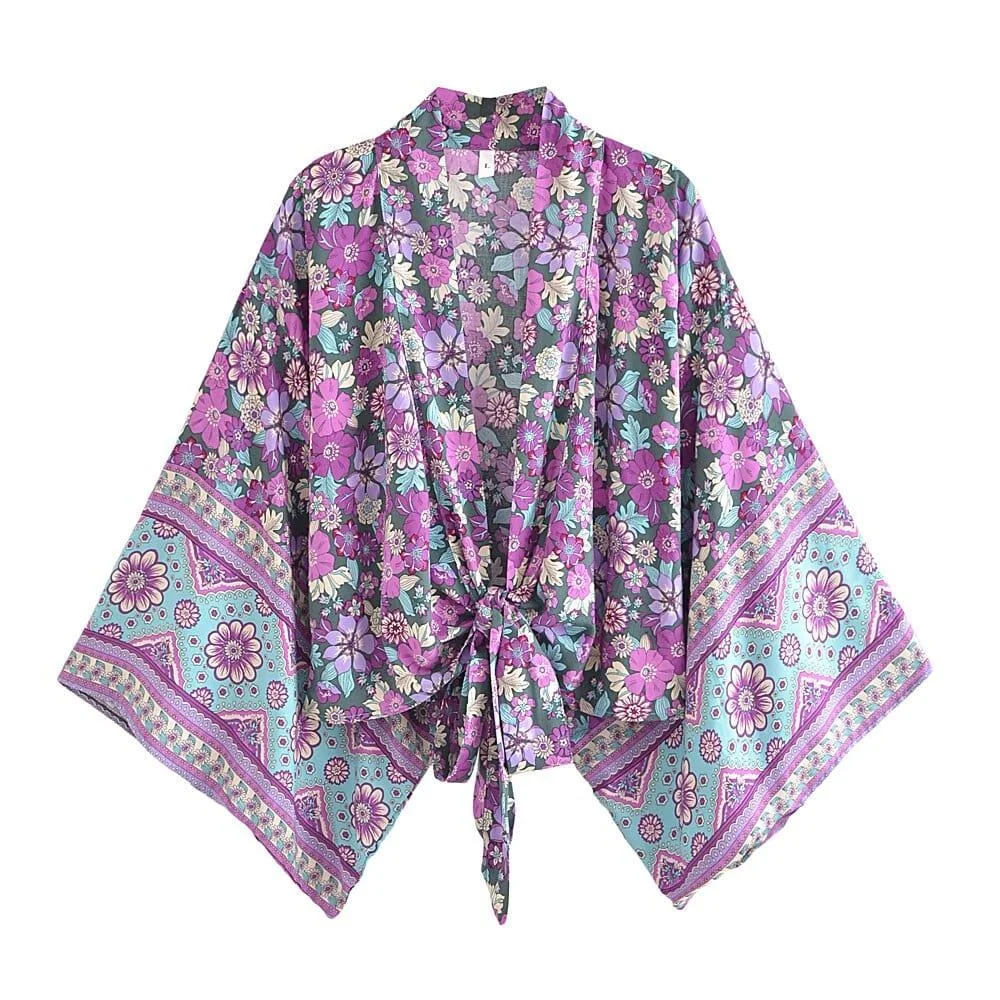 Cosmos Cropped Kimono in Purple - Glova