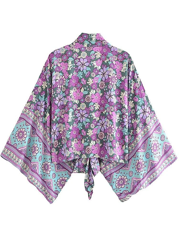 Cosmos Cropped Kimono in Purple - Glova