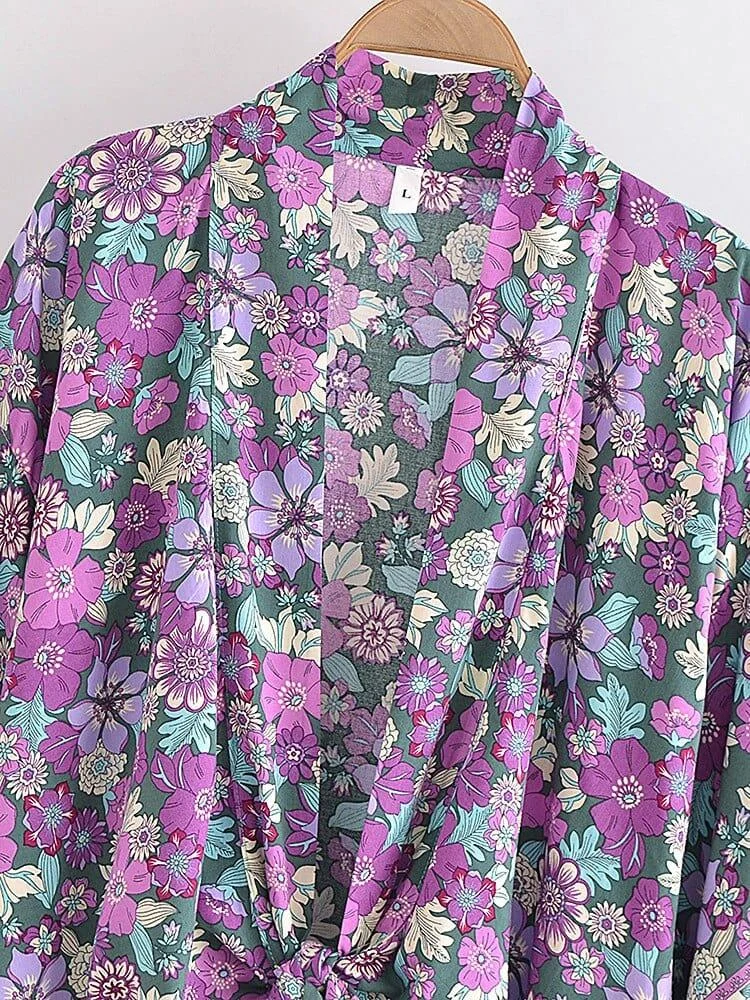 Cosmos Cropped Kimono in Purple - Glova