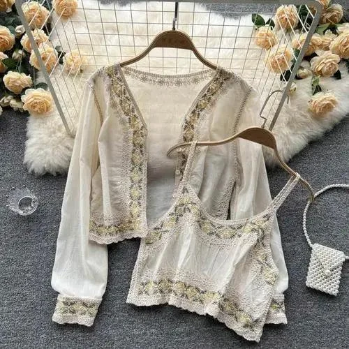 Cotton White Lace Floral Embroidery Long Sleeve Shirt - Glova