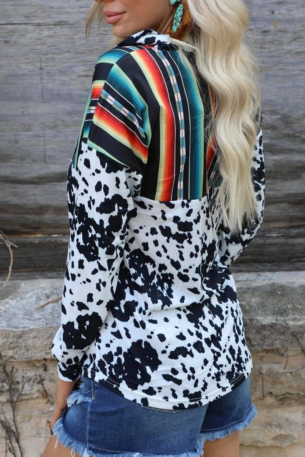 Cow Print Serape Half Zip Sweatshirt - Glova