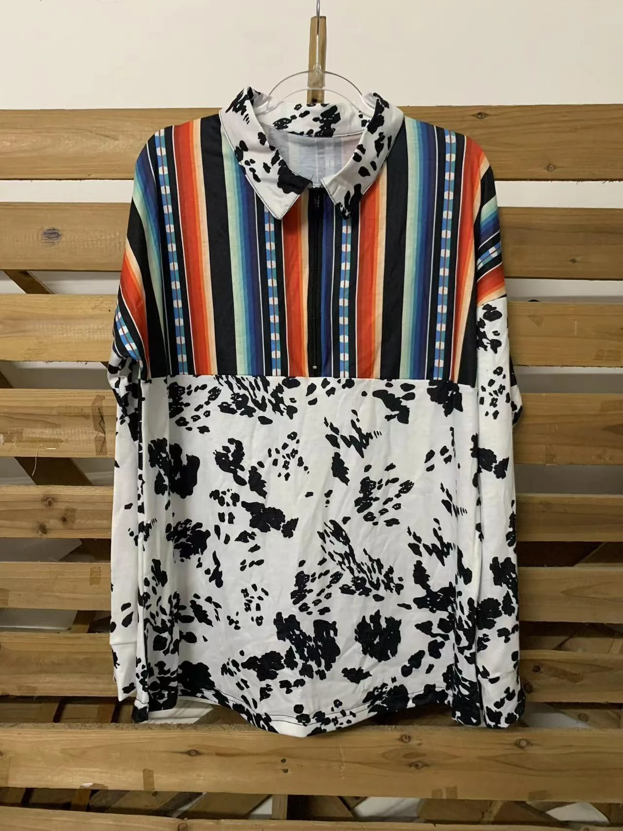 Cow Print Serape Half Zip Sweatshirt - Glova