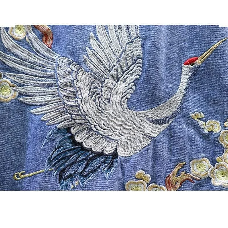 Crane Embroidered Denim Jacket (2 Colors) - Glova