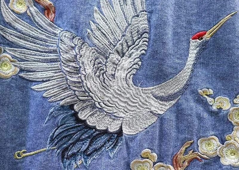 Crane Embroidered Denim Jacket (2 Colors) - Glova