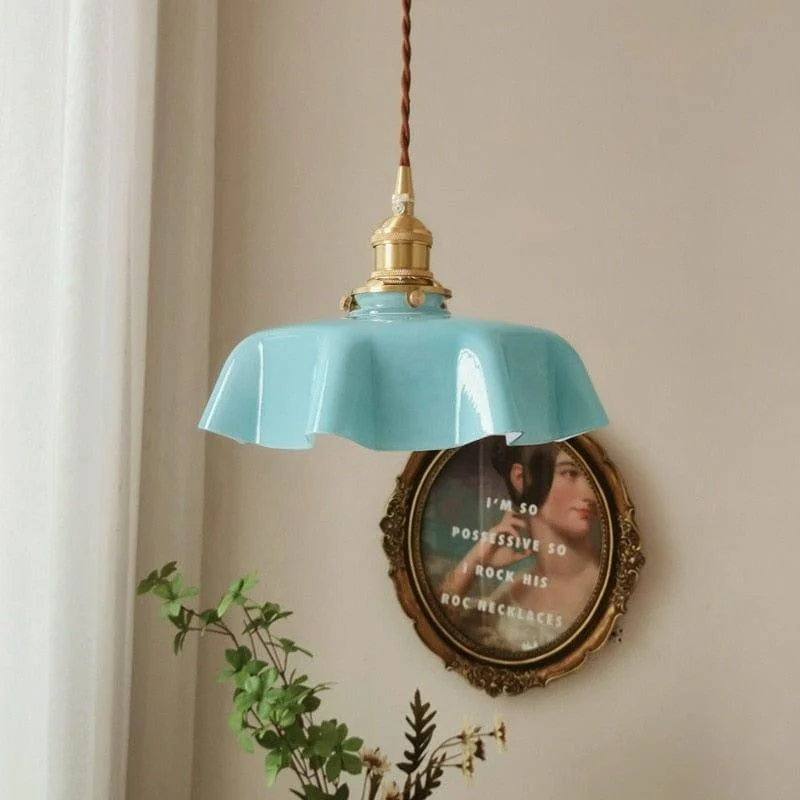 Cream Floral Brass Pendant Light - Glova