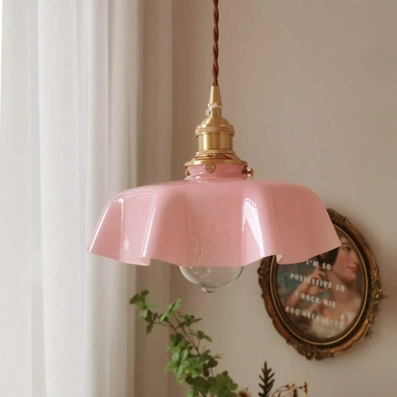 Cream Floral Brass Pendant Light - Glova