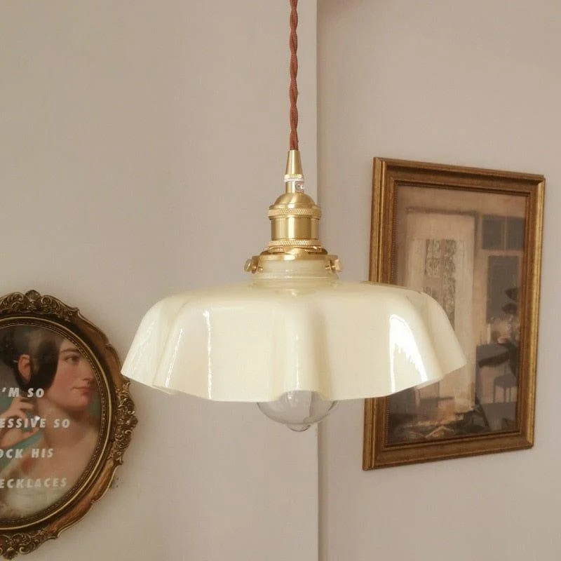 Cream Floral Brass Pendant Light - Glova