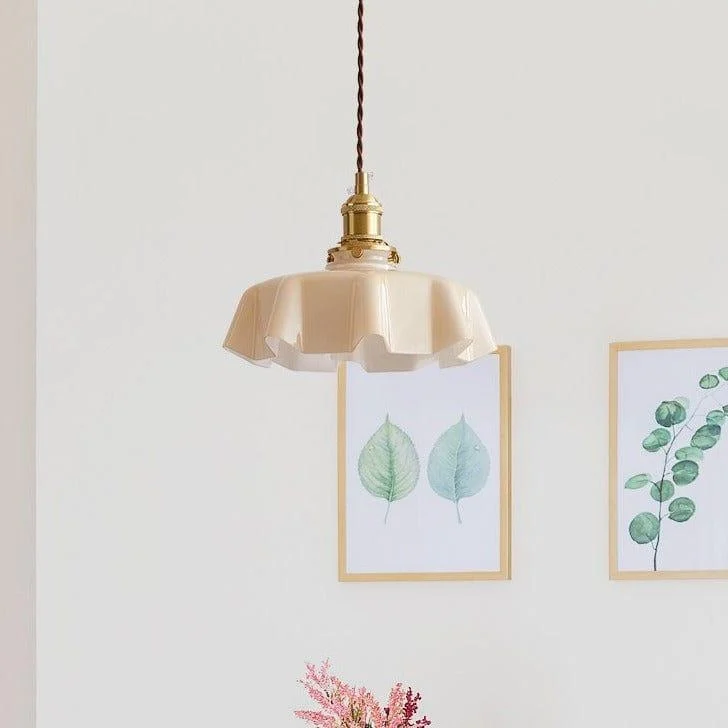 Cream Floral Brass Pendant Light - Glova