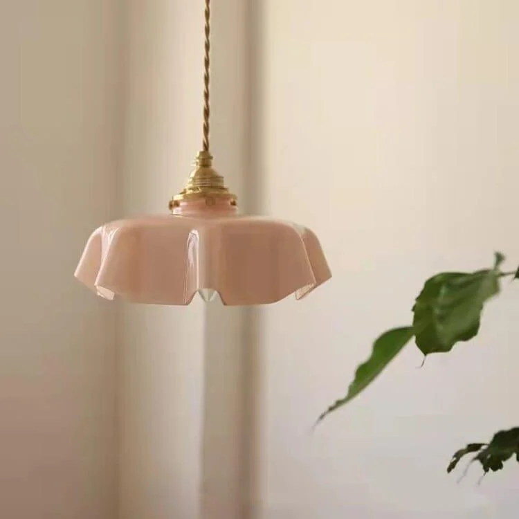 Cream Floral Brass Pendant Light - Glova