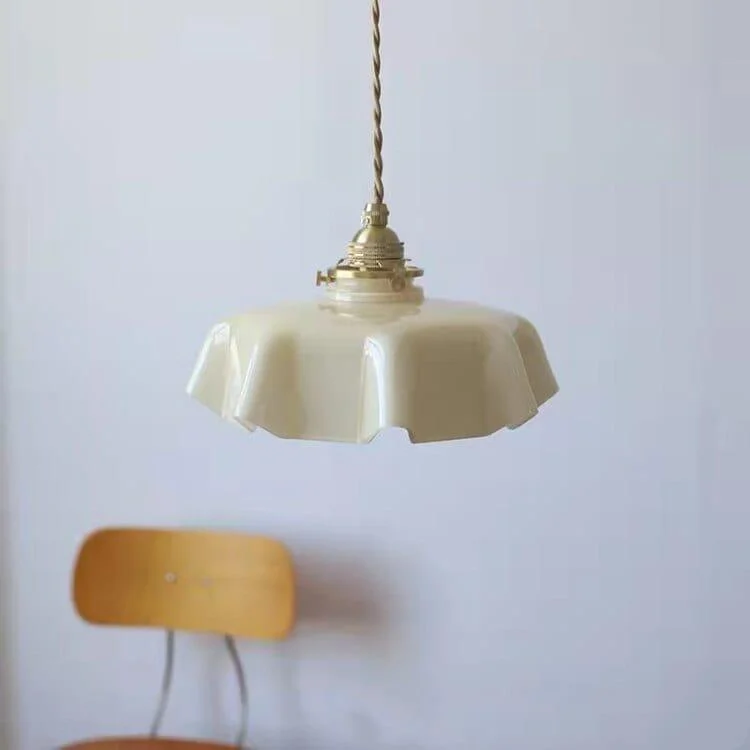 Cream Floral Brass Pendant Light - Glova