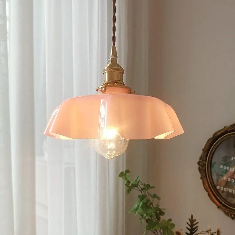 Cream Floral Brass Pendant Light - Glova