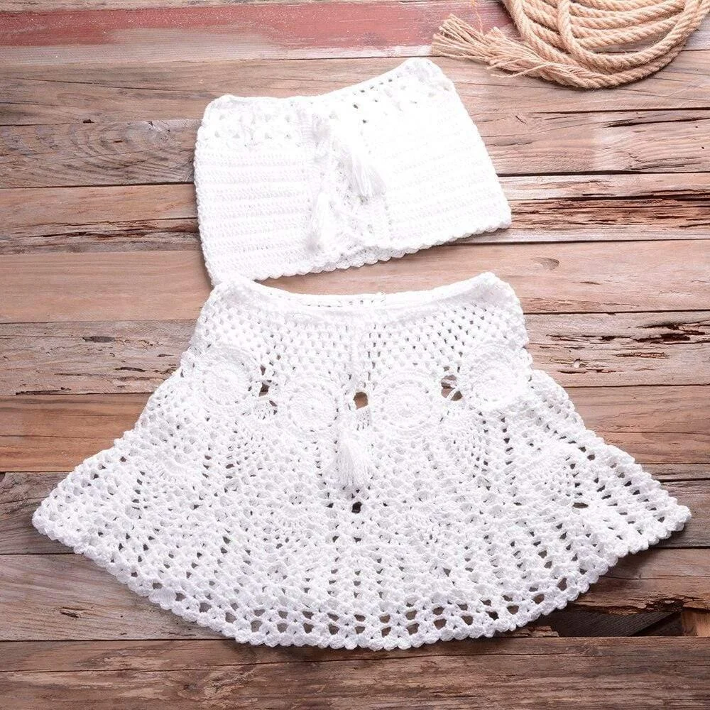 Crochet Bikini Top Skirt Set - Glova