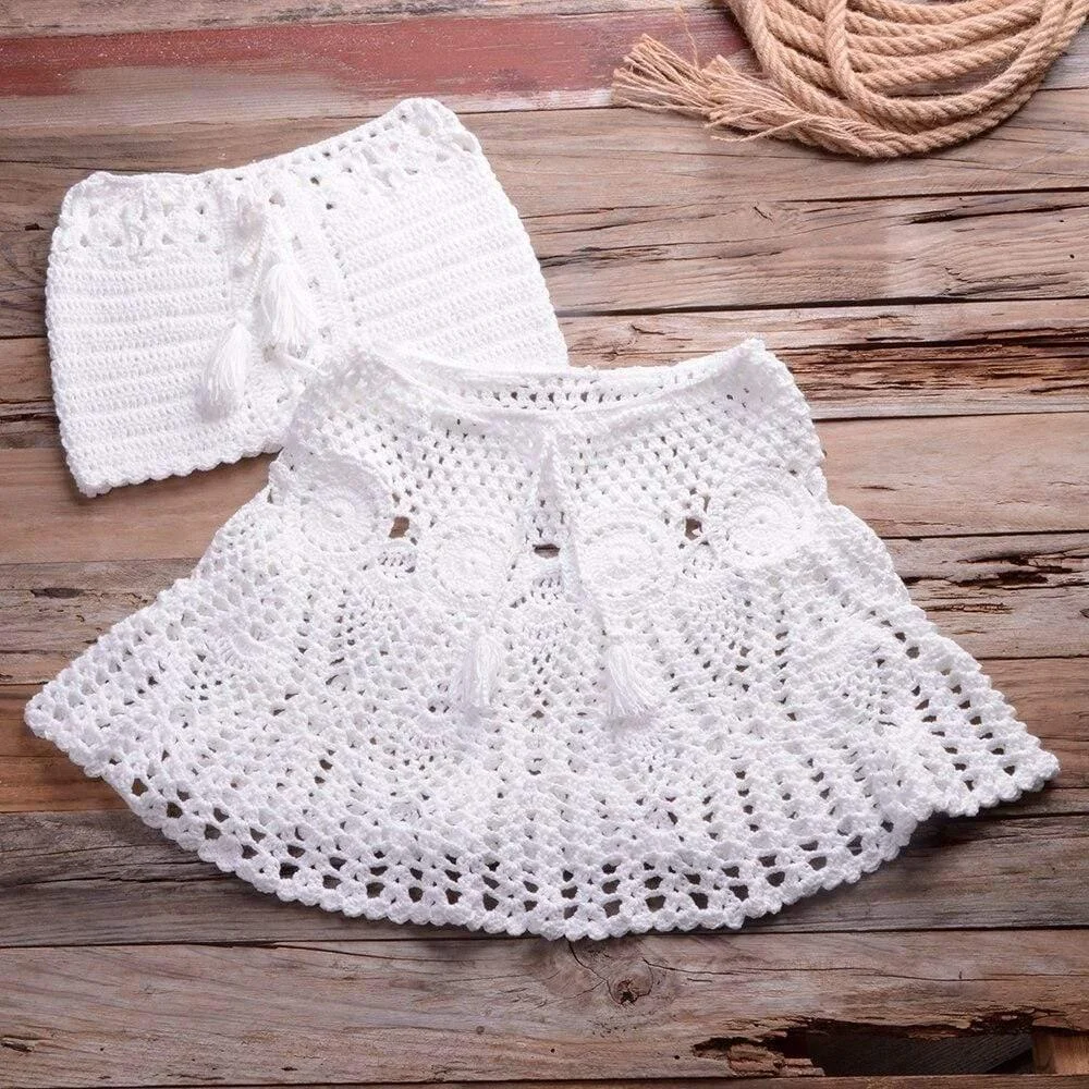 Crochet Bikini Top Skirt Set - Glova