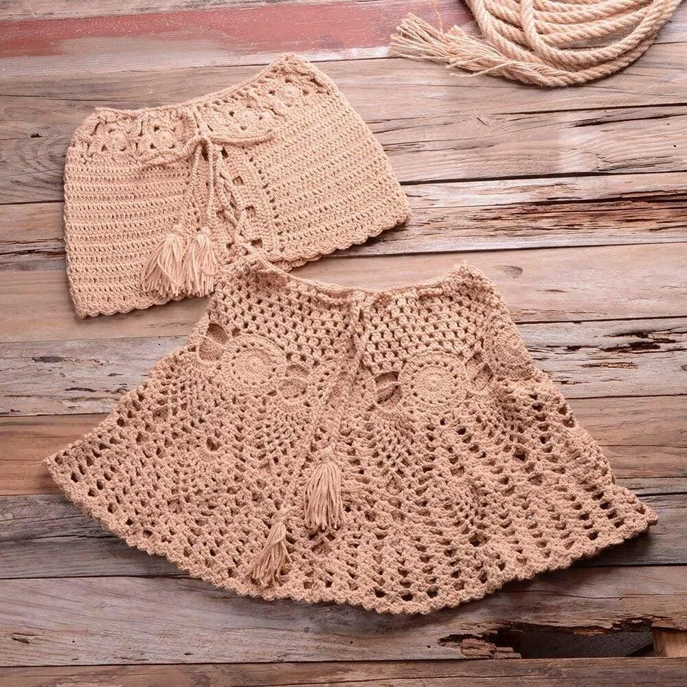 Crochet Bikini Top Skirt Set - Glova