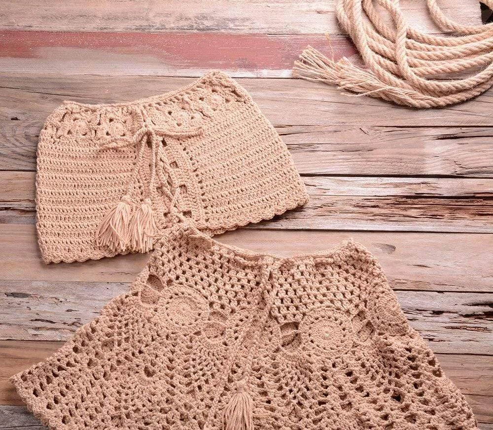 Crochet Bikini Top Skirt Set - Glova