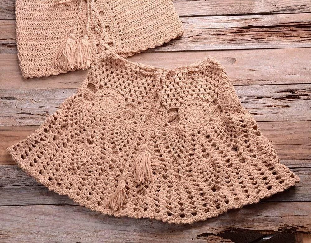 Crochet Bikini Top Skirt Set - Glova