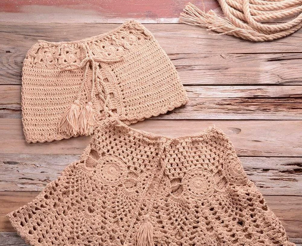 Crochet Bikini Top Skirt Set - Glova